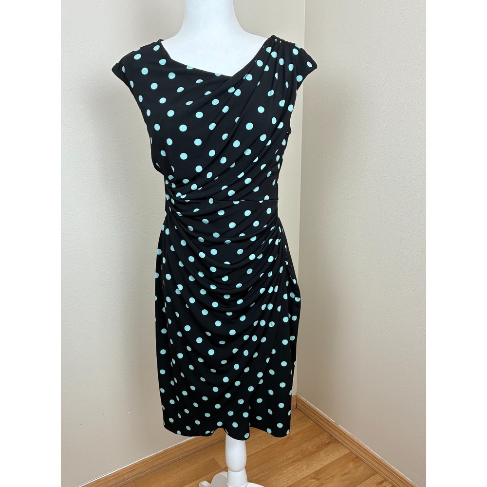 Connected Apparel Womens Black Mint Polka Dot Ruched Sheath Dress TAD10536M 10